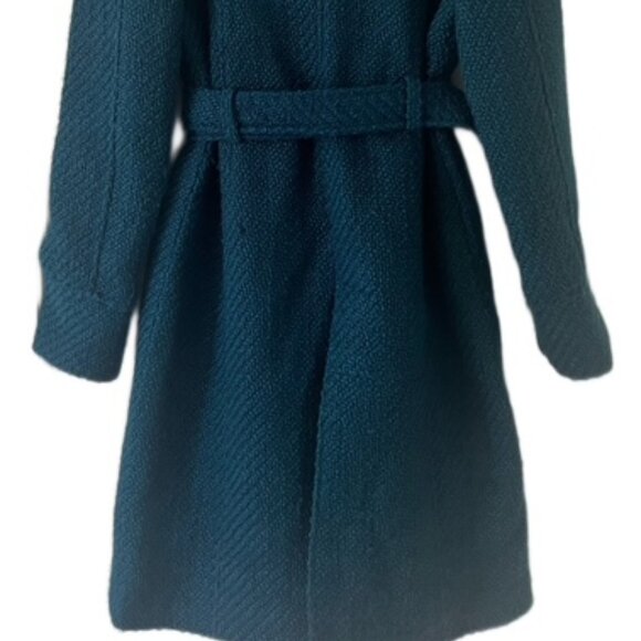 Tulle Aqua Teal Belted Wool Blend Coat - Picture 4 of 4